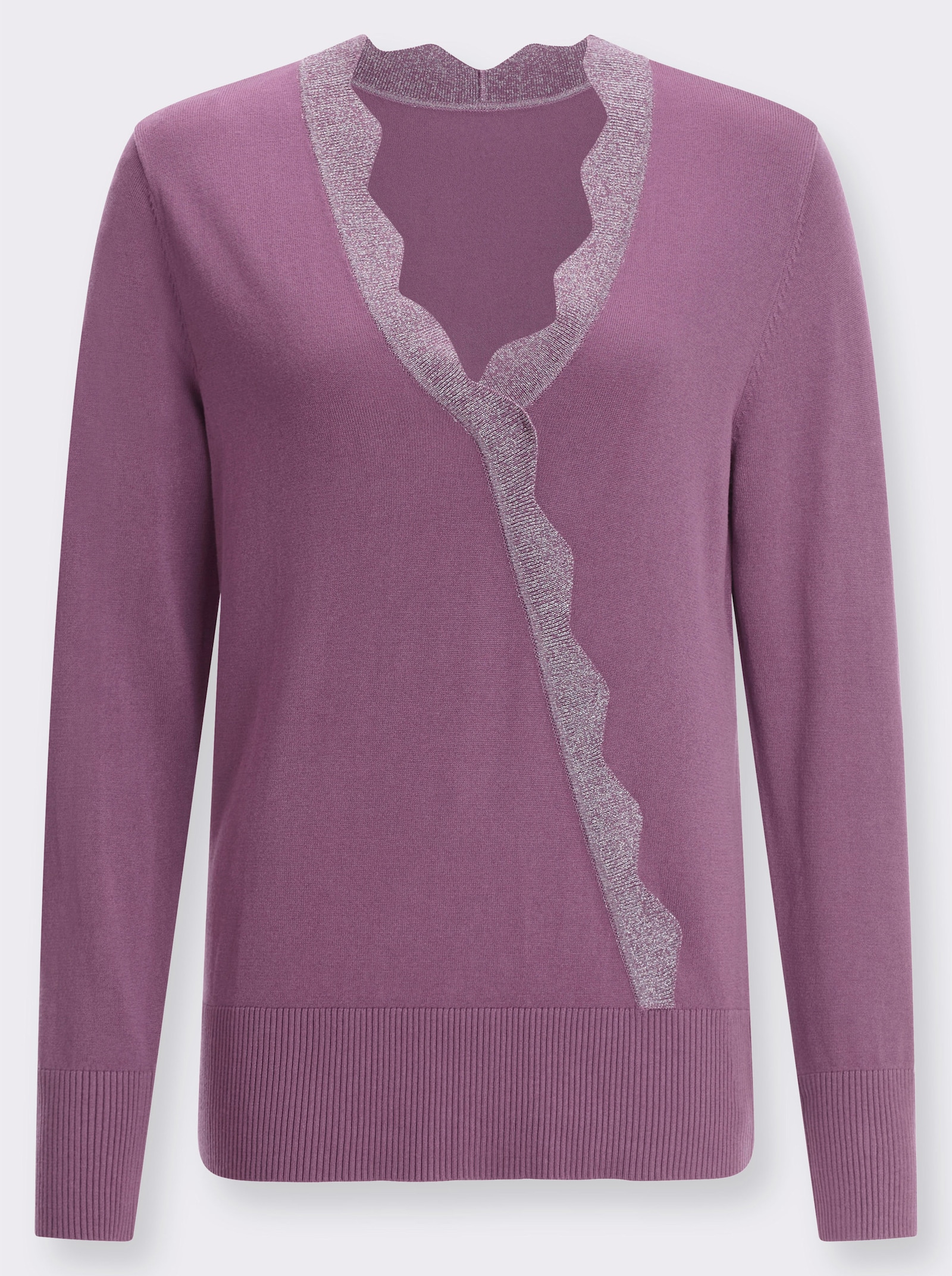 Langarm-Pullover mit Glanzgarn-Effekten - violett