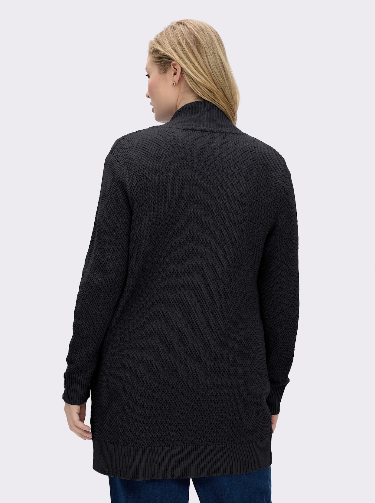 Longstrickjacke mit Struktur-Muster - schwarz