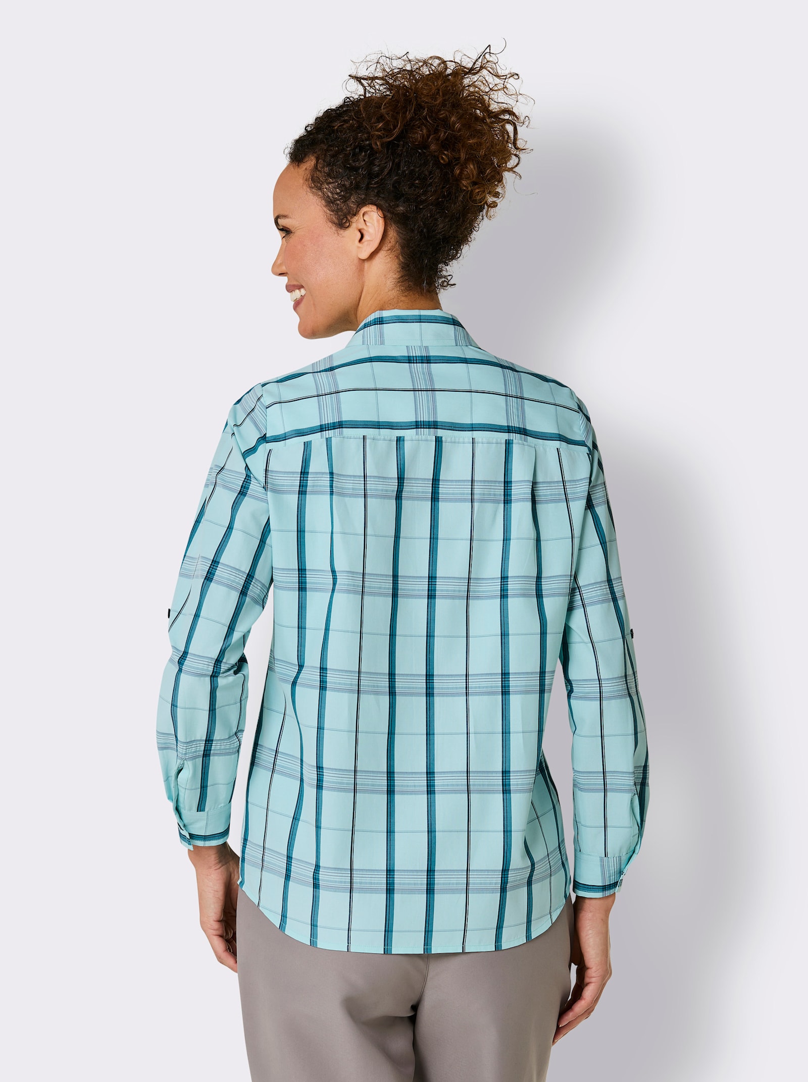 Catamaran Sports Blusenshirt mit Krempelärmeln. - mint-kariert