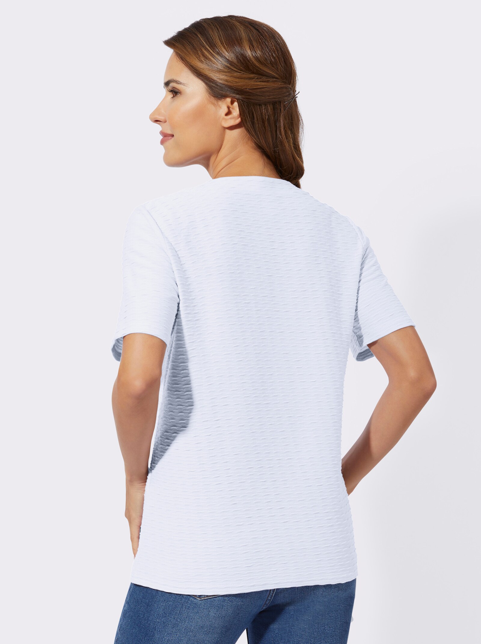 Jacquardmönstrad kortärmstopp - vit