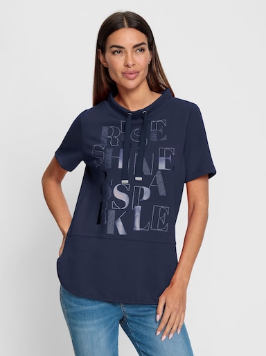 heine Kurzarmshirt mit Lettering-Druck - marine