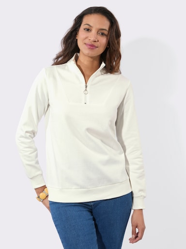 Sweatshirt mit Troyerkragen - ecru