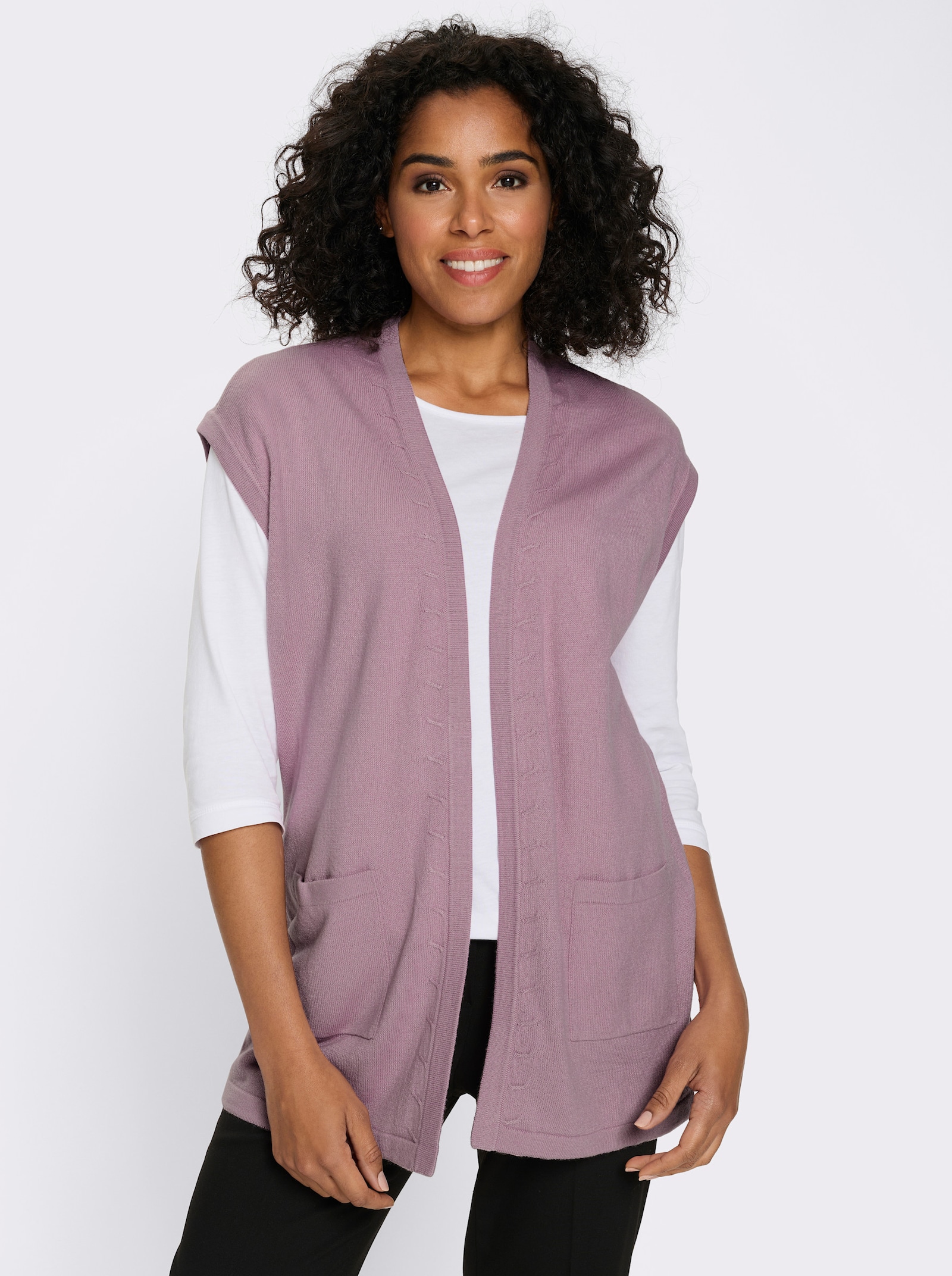 Strickweste in Longform - mauve