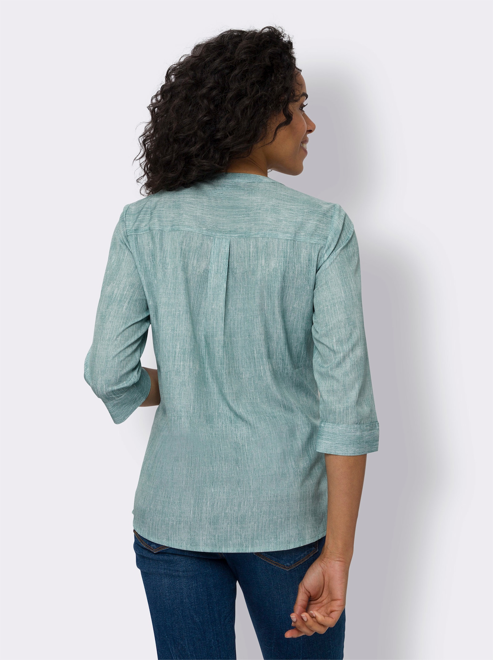 Schlupfbluse in Melange-Optik - jade-ecru-bedruckt