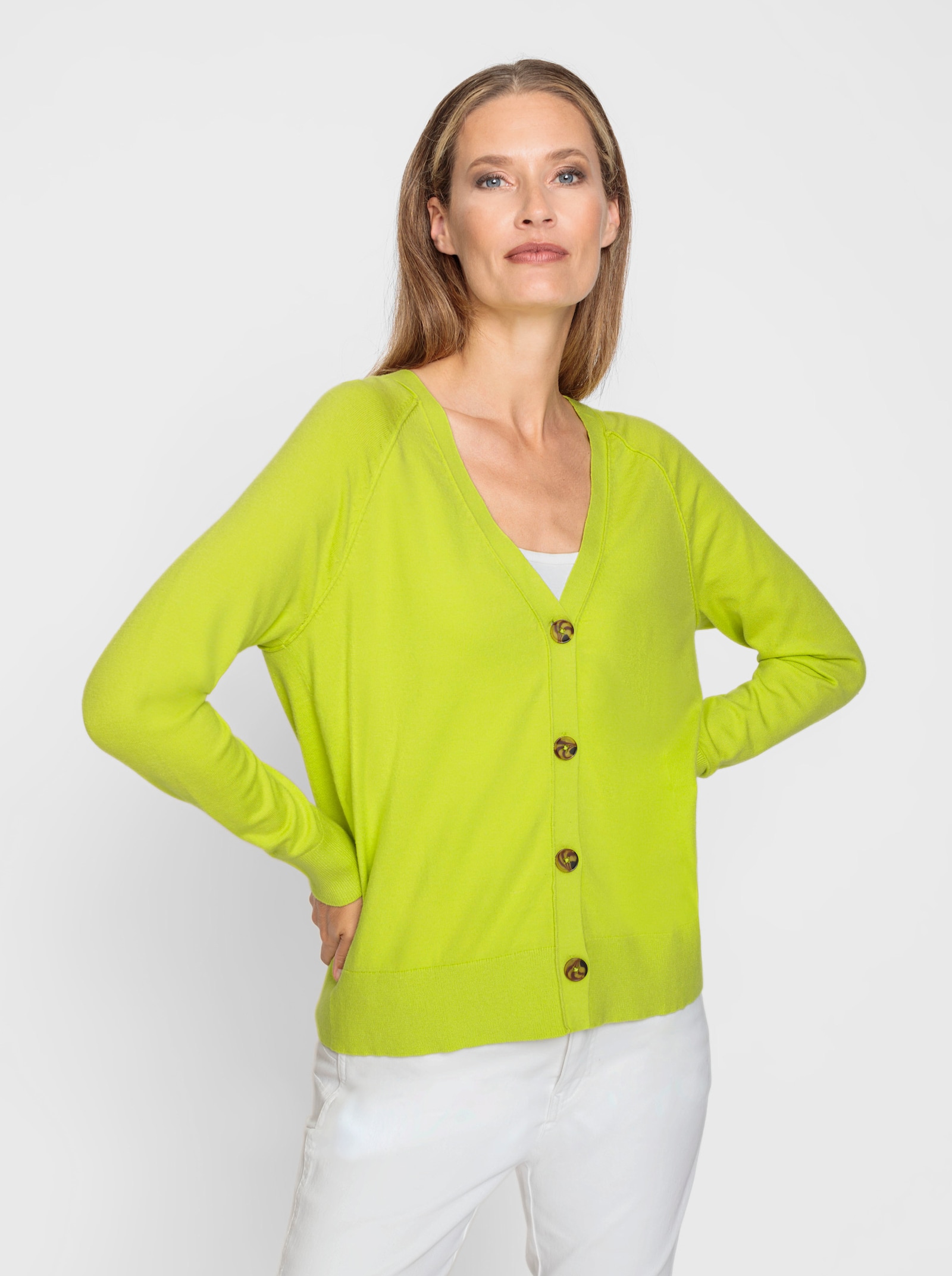 heine Veste en tricot avec boutons imitation corne - citron vert