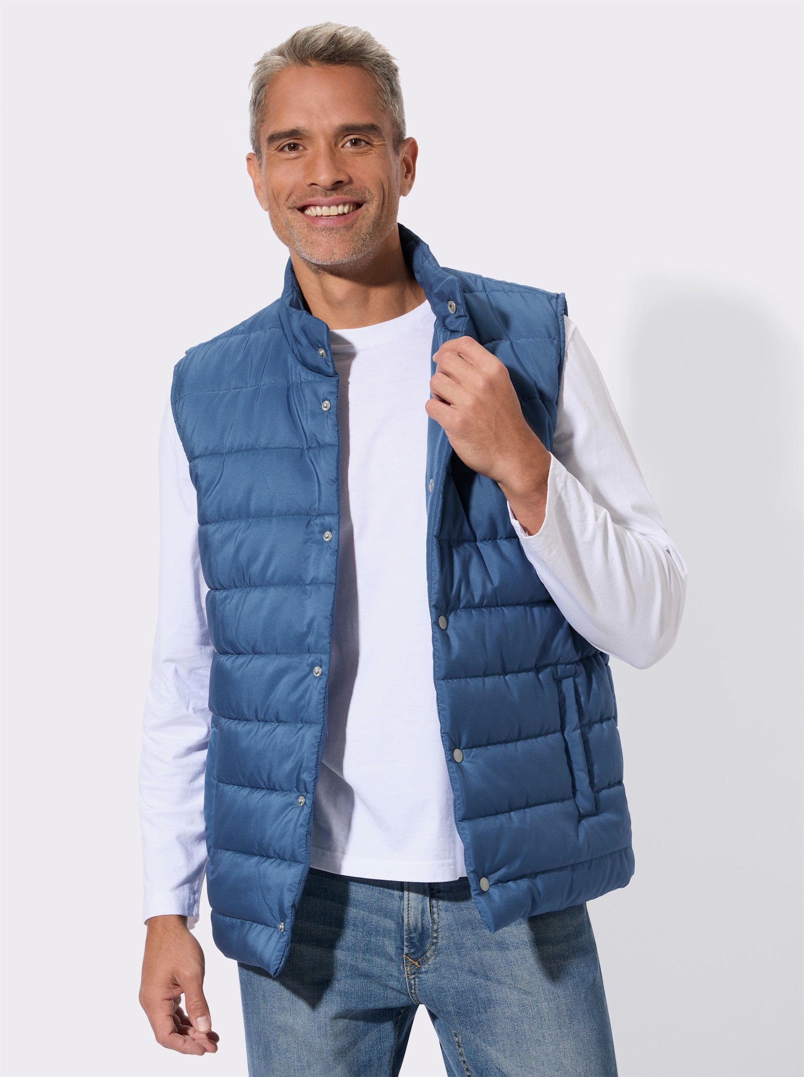Bodywarmer met opstaande kraag - jeansblauw