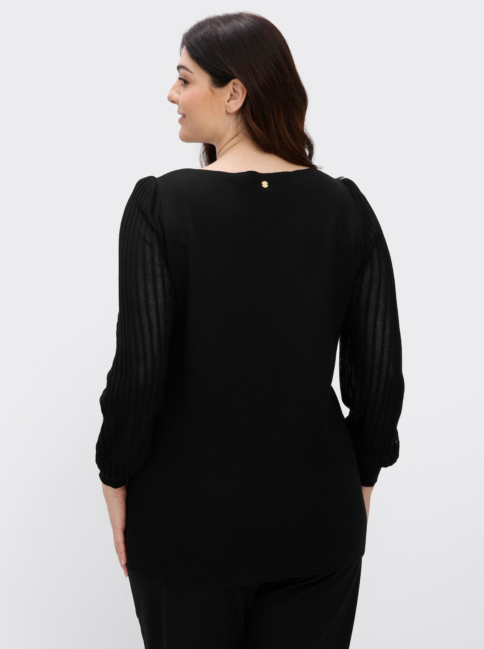 sheego Langarm-Pullover mit Ballonärmeln - schwarz