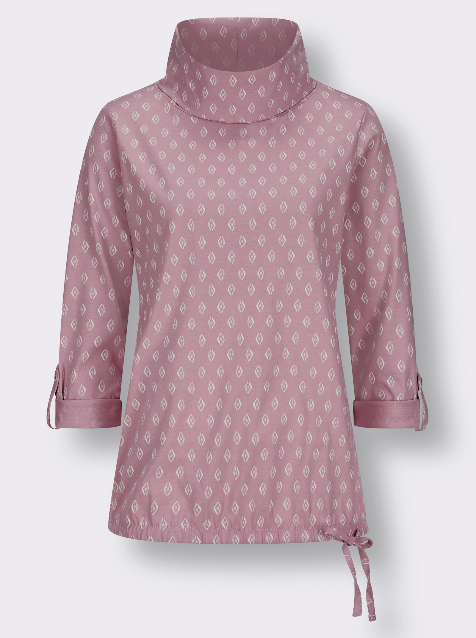 Rollkragenshirt Mit Krempel-Ärmel - mauve-ecru-bedruckt