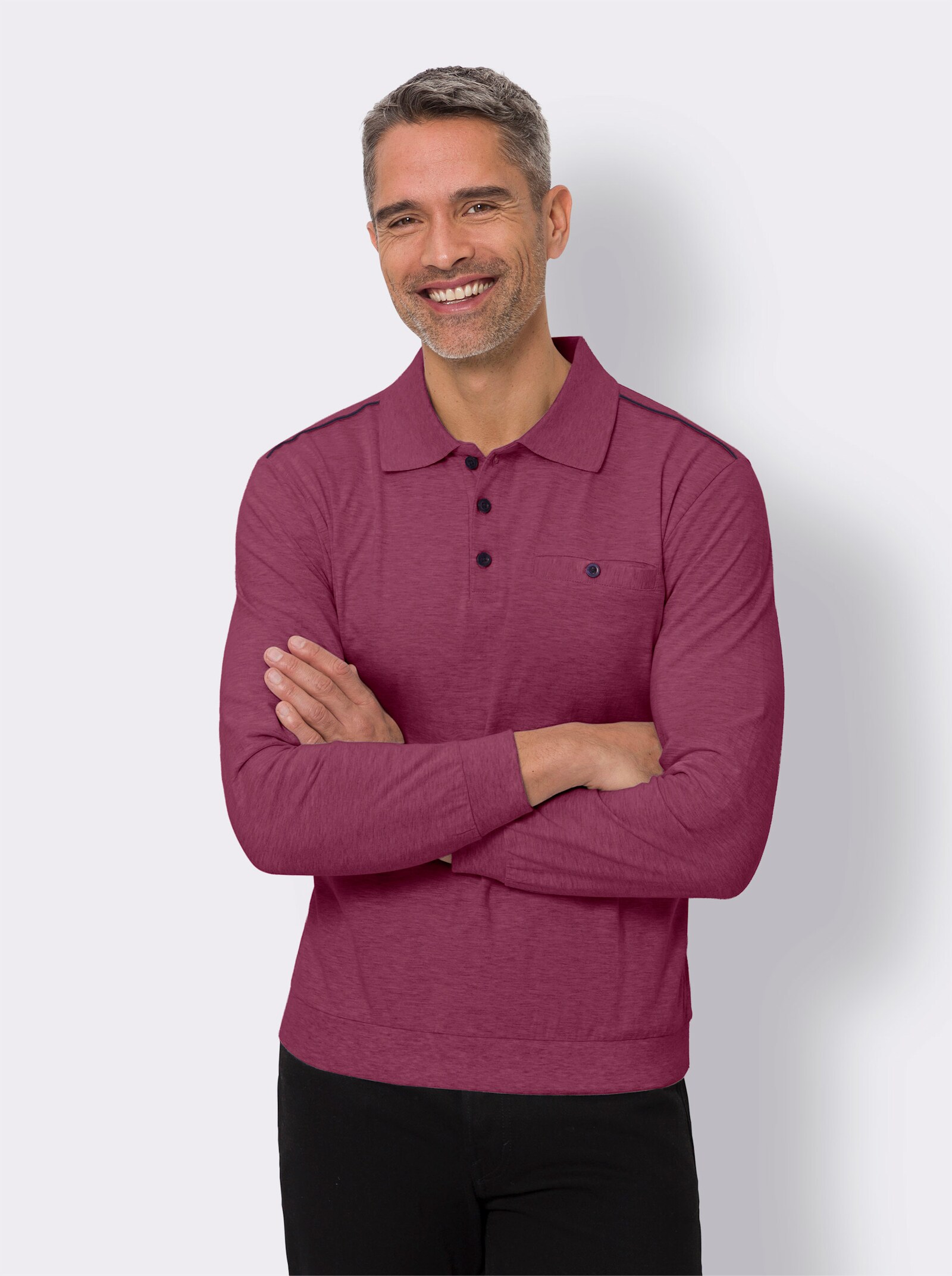 Mikina s krátkou knoflíkovou lištou - bordó-melír