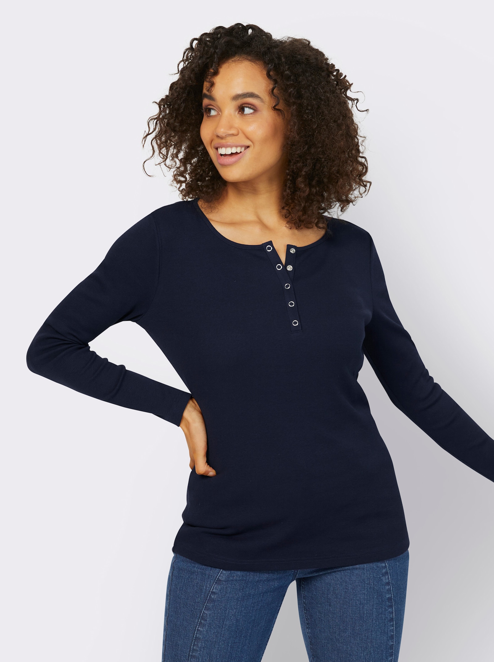 heine Langarmshirt mit Ripp-Struktur - marine