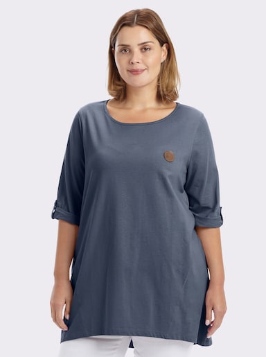 sheego Lang shirt in camouflerende A-lijn - rookblauw