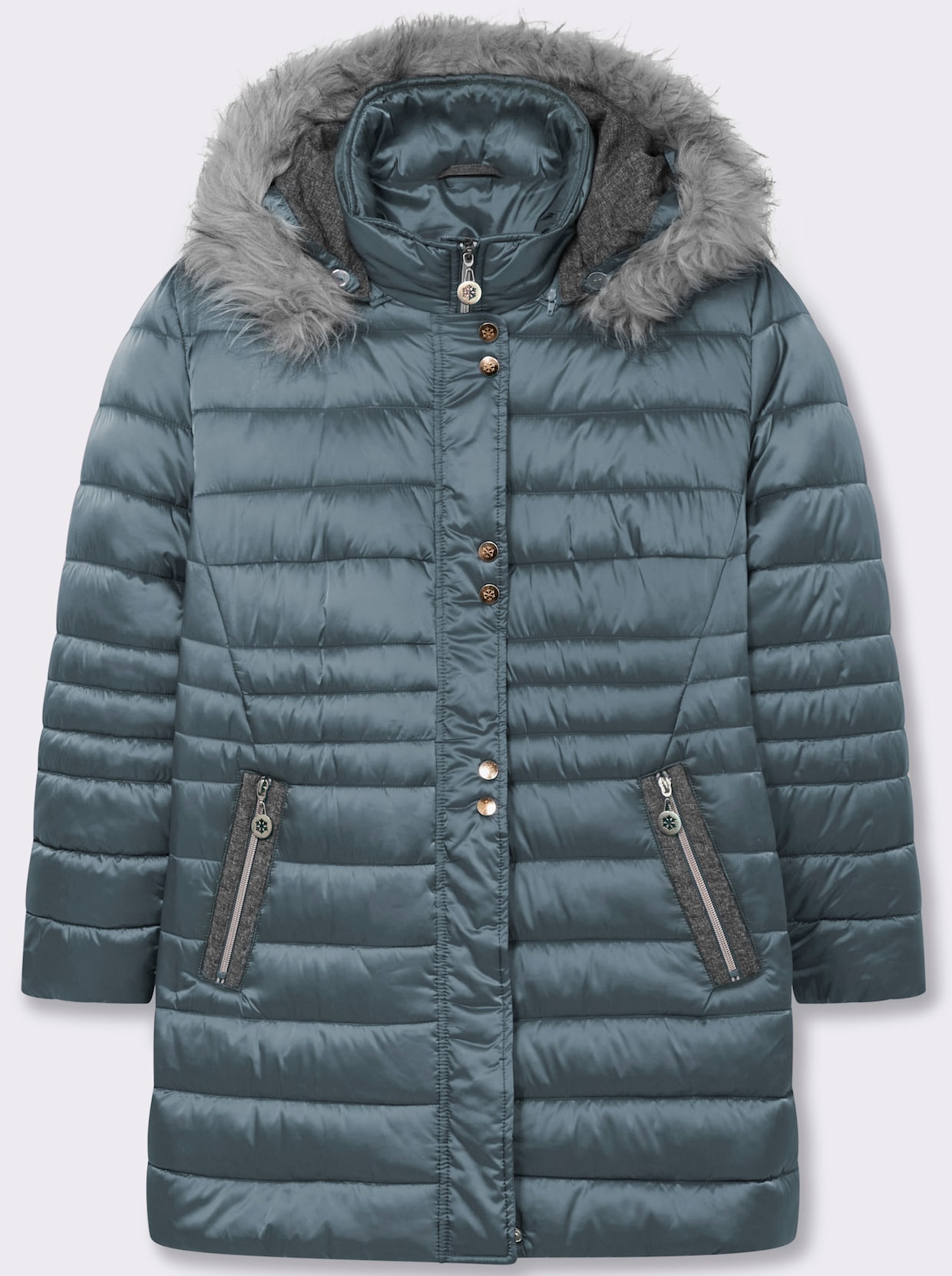 Steppjacke mit Pelz-Imitat - jade