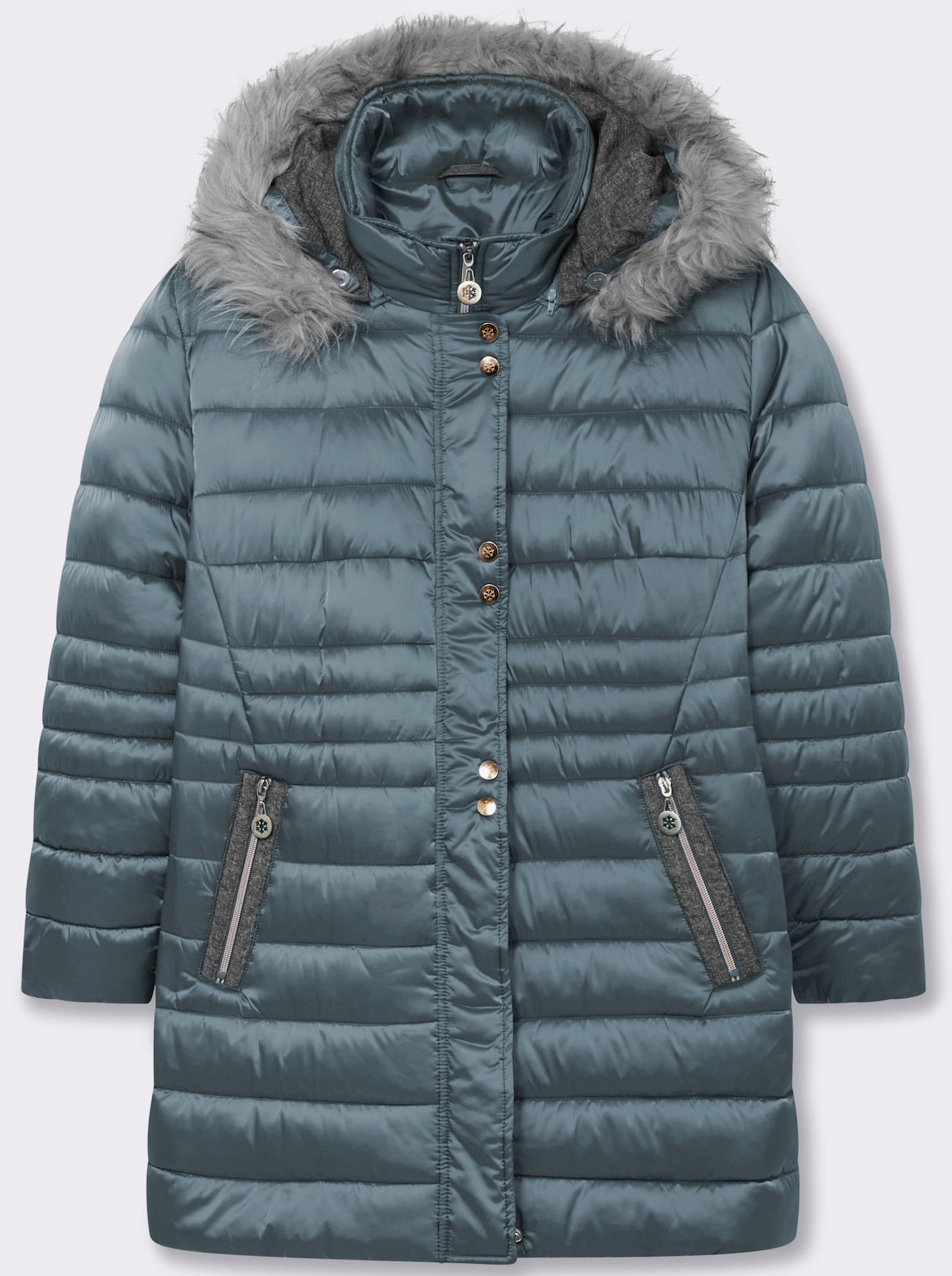 Steppjacke mit Pelz-Imitat - jade