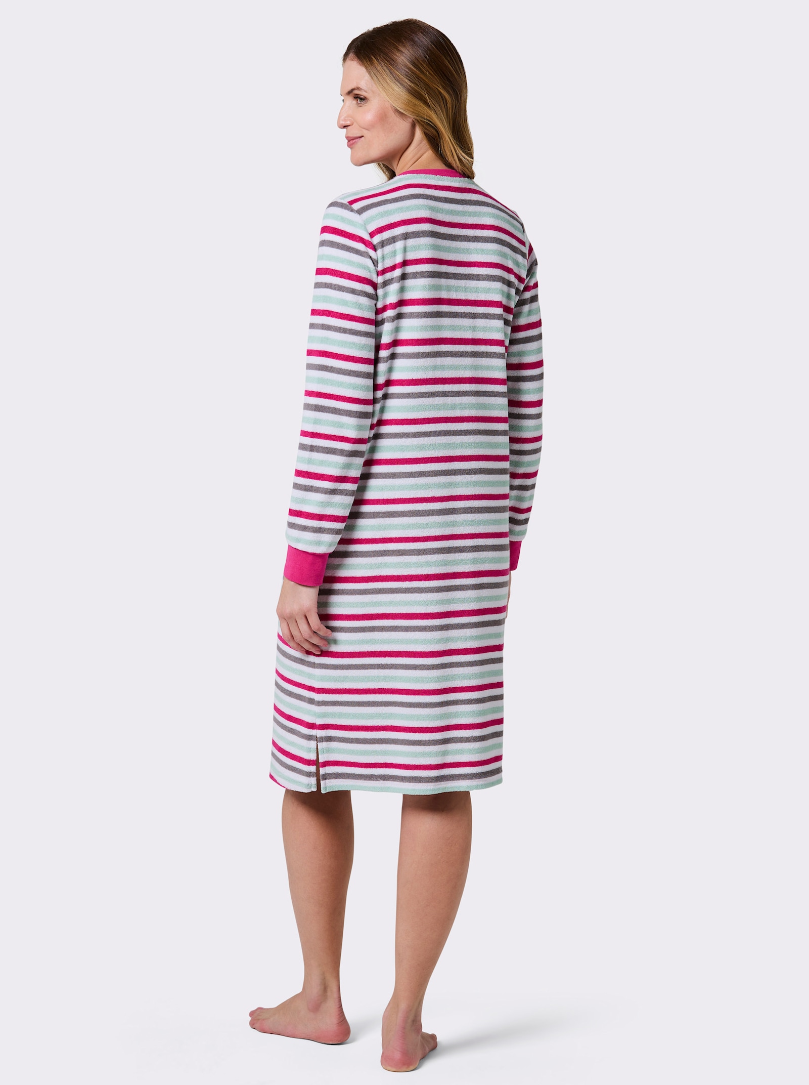 wäschepur Nachthemd in Frottee-Qualität - fuchsia-weiß-geringelt