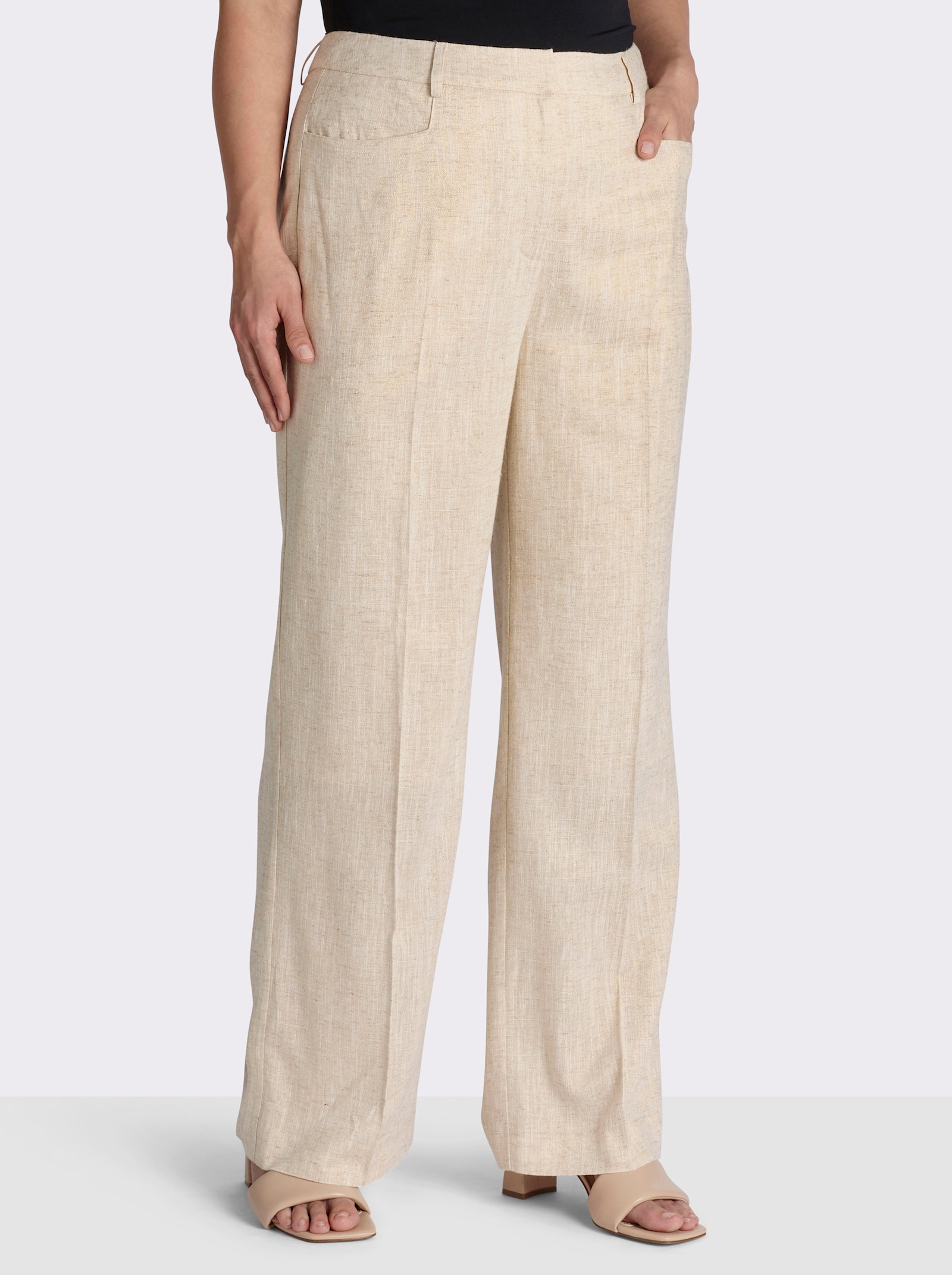 sheego Leinenhose mit Lurexfaden - champagner-goldfarben