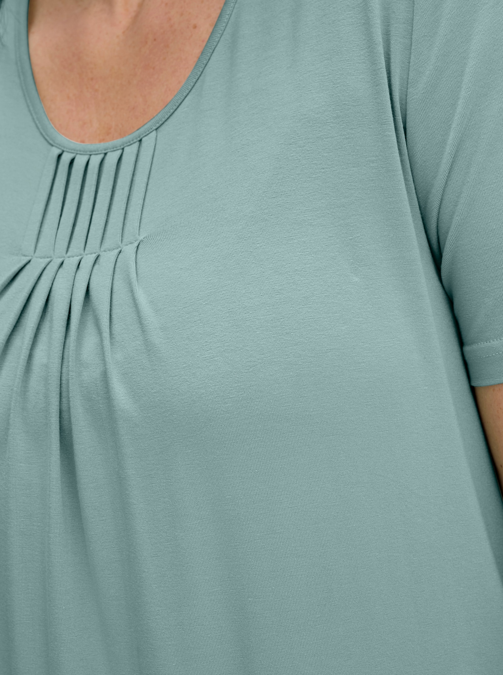  Rundhalsshirt in A-Form mit Falten - mint