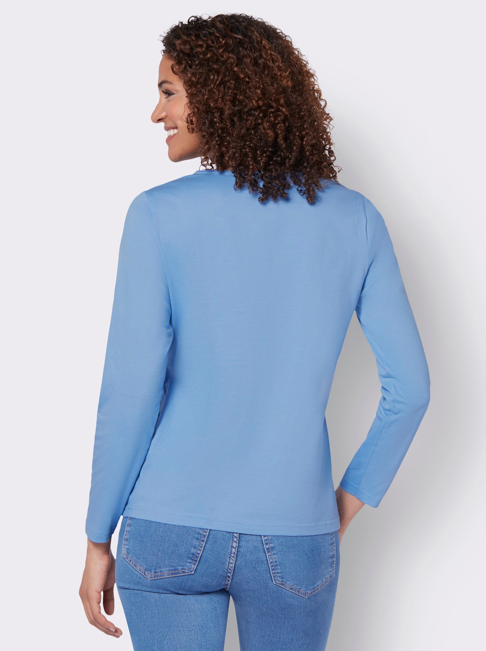 Longsleeve mit paspeliertem Rundhals-Ausschnitt - himmelblau