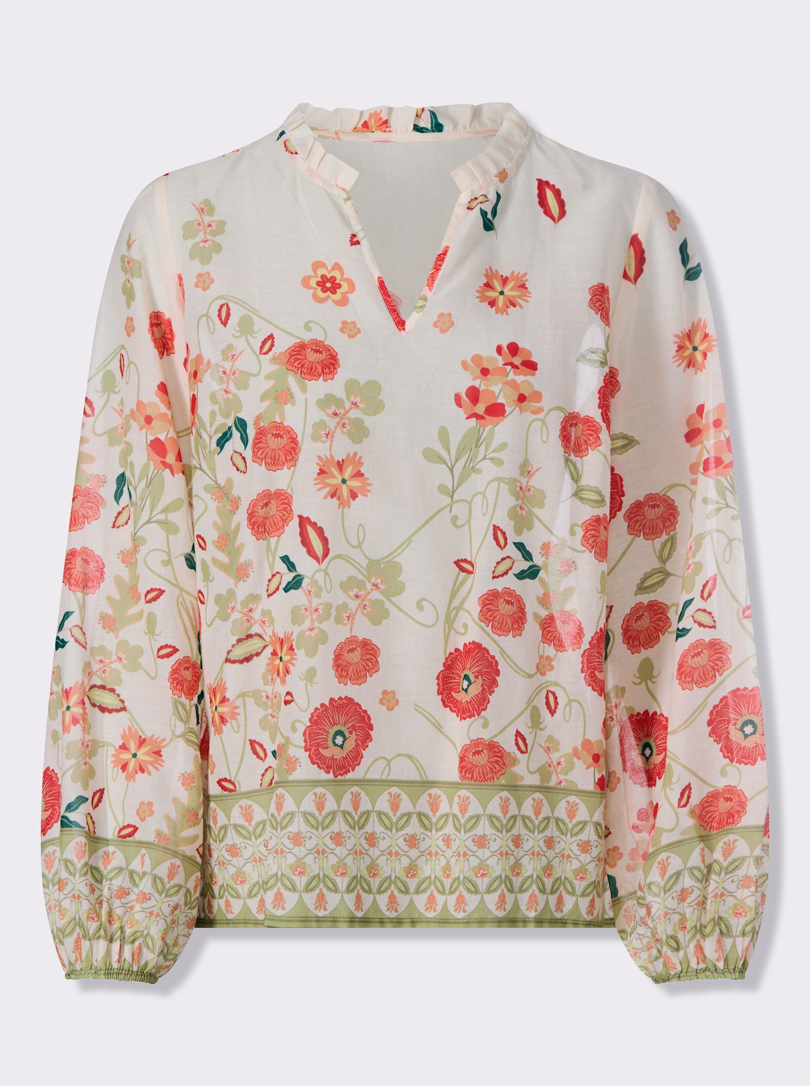 heine Blouse met print en ballonmouwen - champagne/rietgroen bedrukt