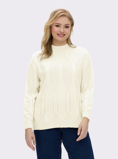 Langarm-Pullover mit Zopfmuster - ecru