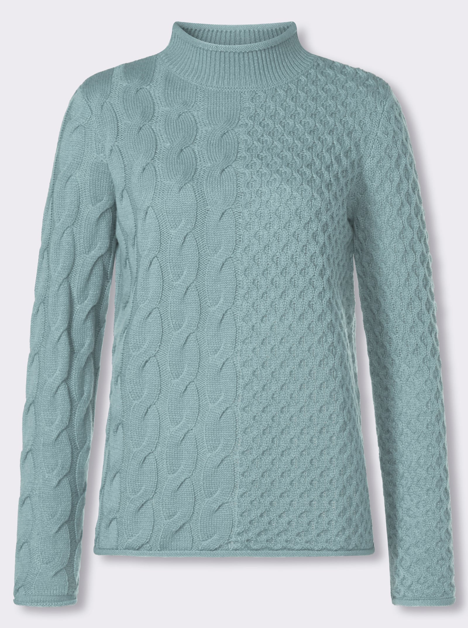 Stehkragenpullover mit Mustermix - kalkmint