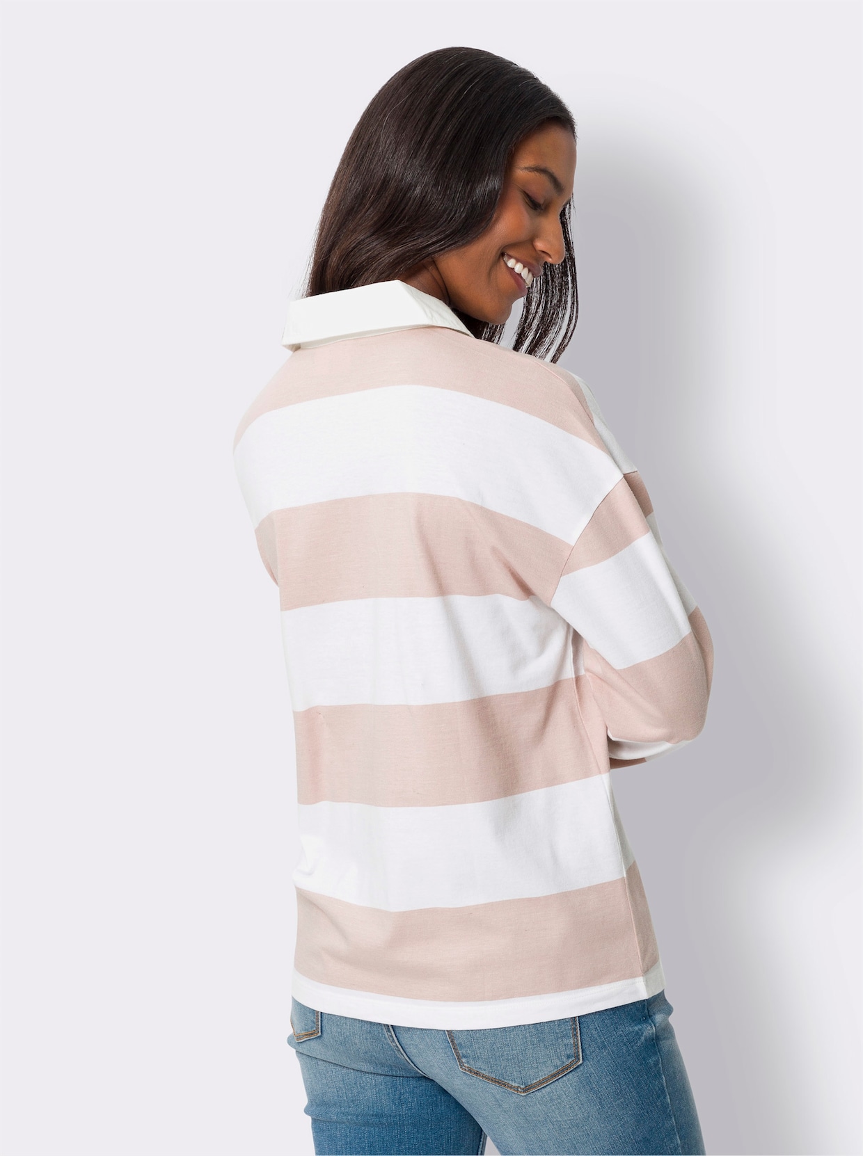 heine Poloshirt met lange mouwen - poudre/ecru bedrukt