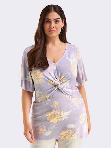 sheego Shirt mit raffiniertem Knotendetail - flieder-vanille-bedruckt