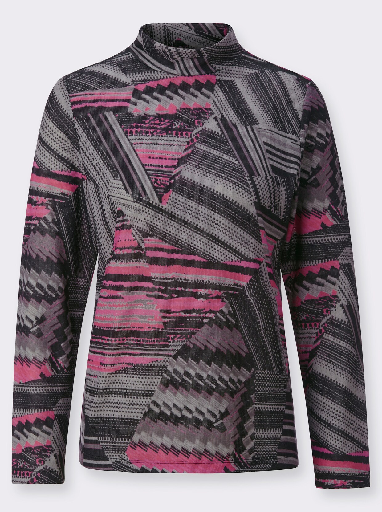 Winter-Shirt - fuchsia-steingrau-bedruckt