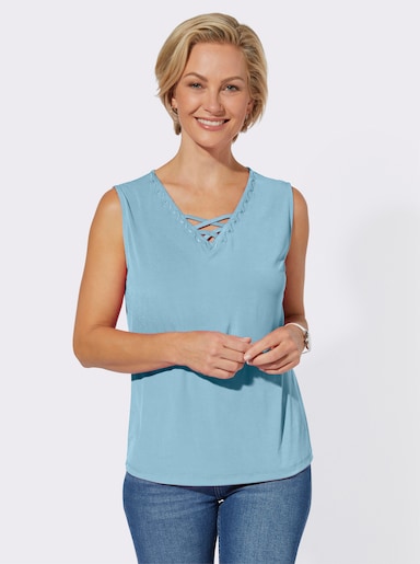 Shirttop mit Zierbändern - aqua