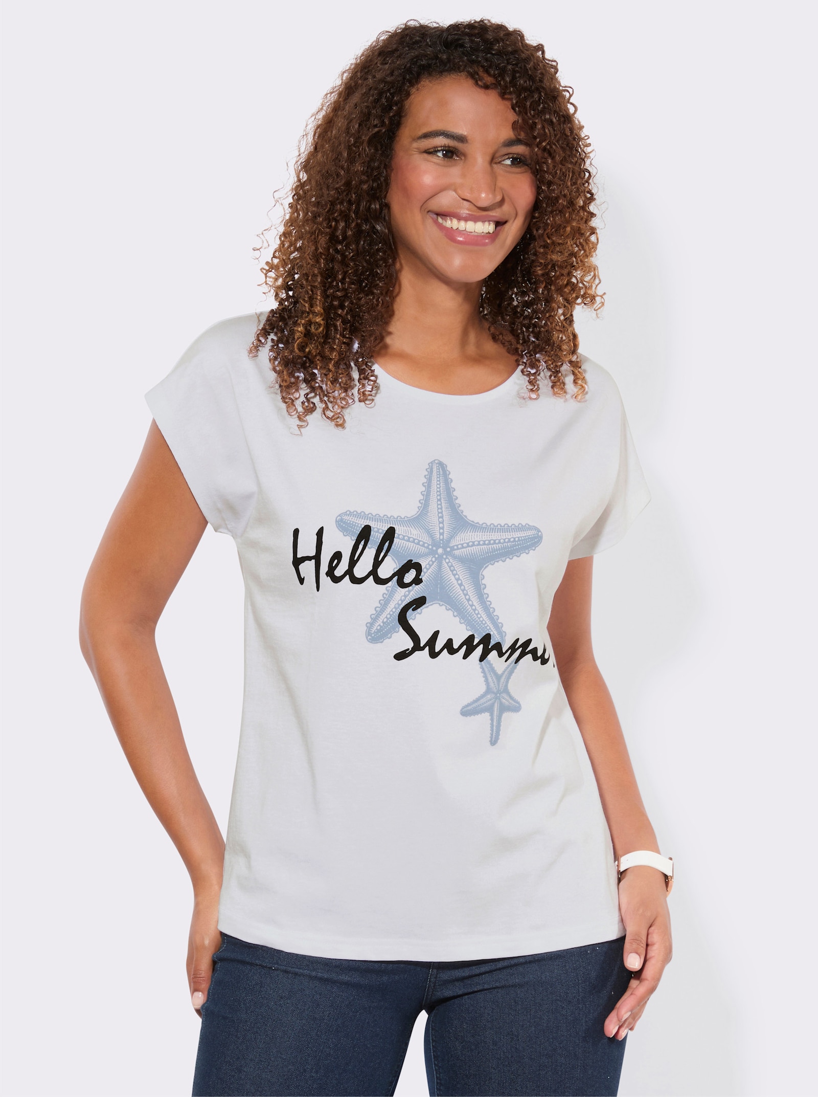 Shirt mit Schriftzug - weiß-marine-bedruckt