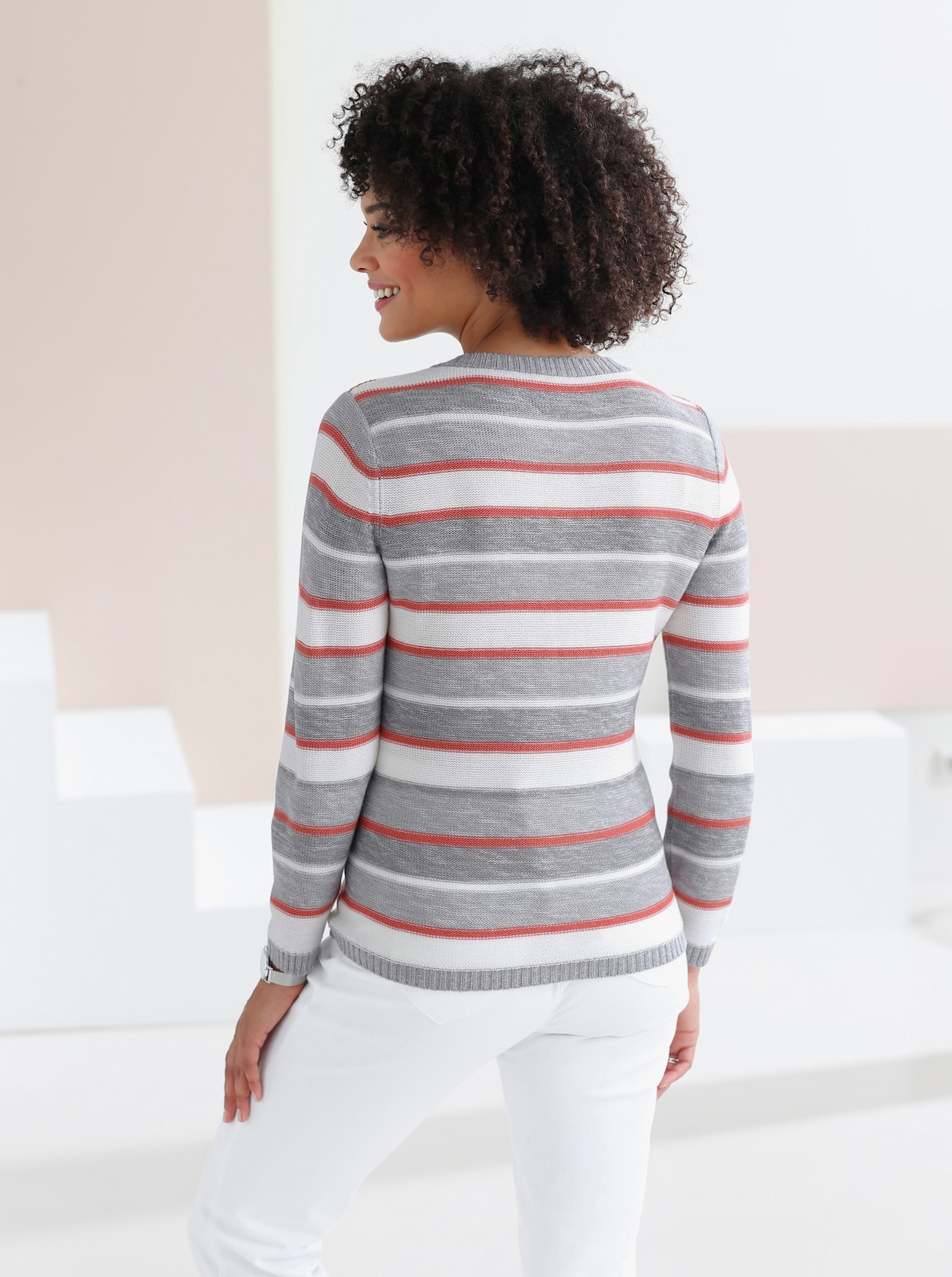 Gestreepte pullover - grapefruit