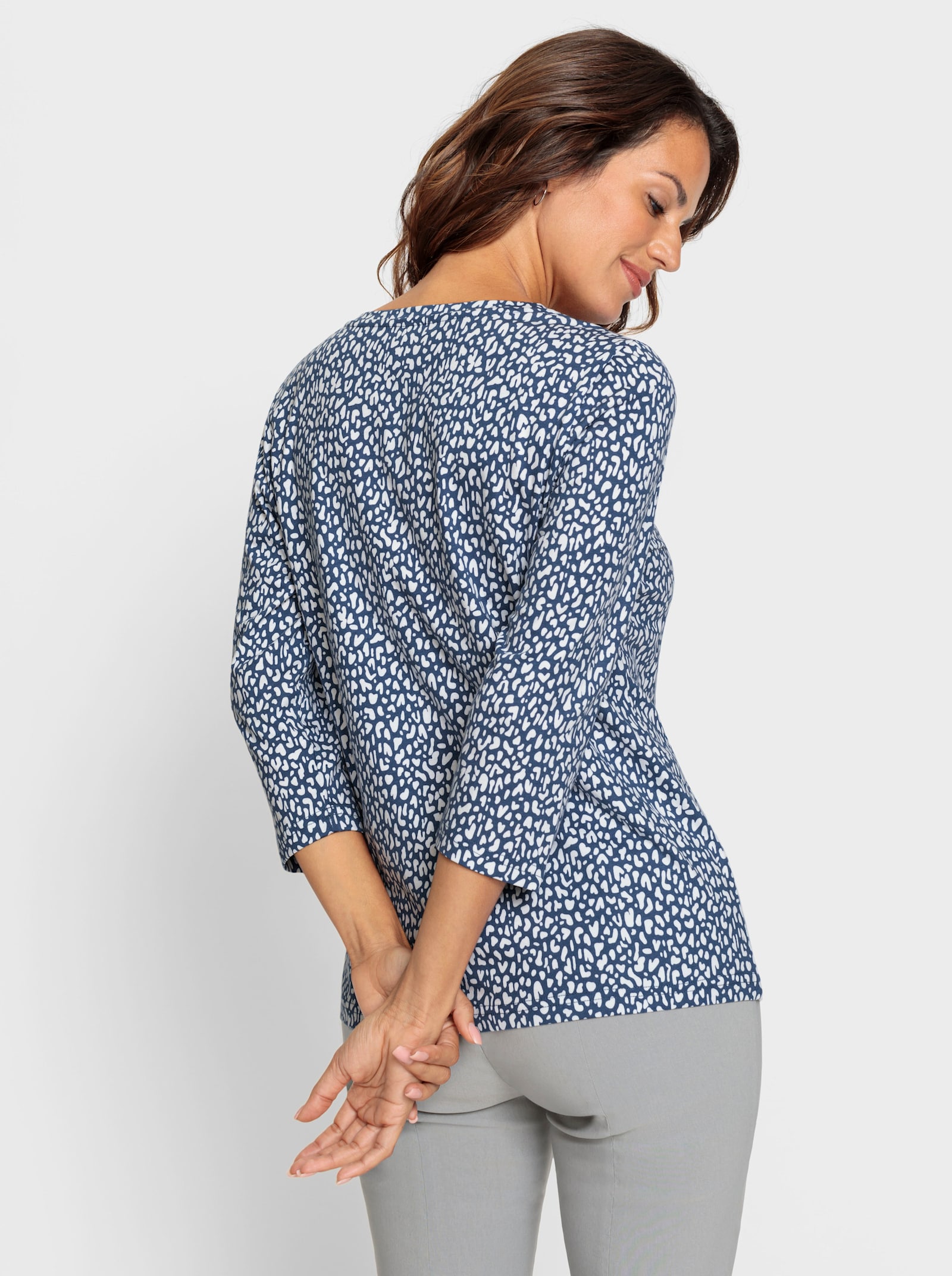 3/4-Arm-Shirt mit Minimal-Druck - weiß-jeansblau-bedruckt