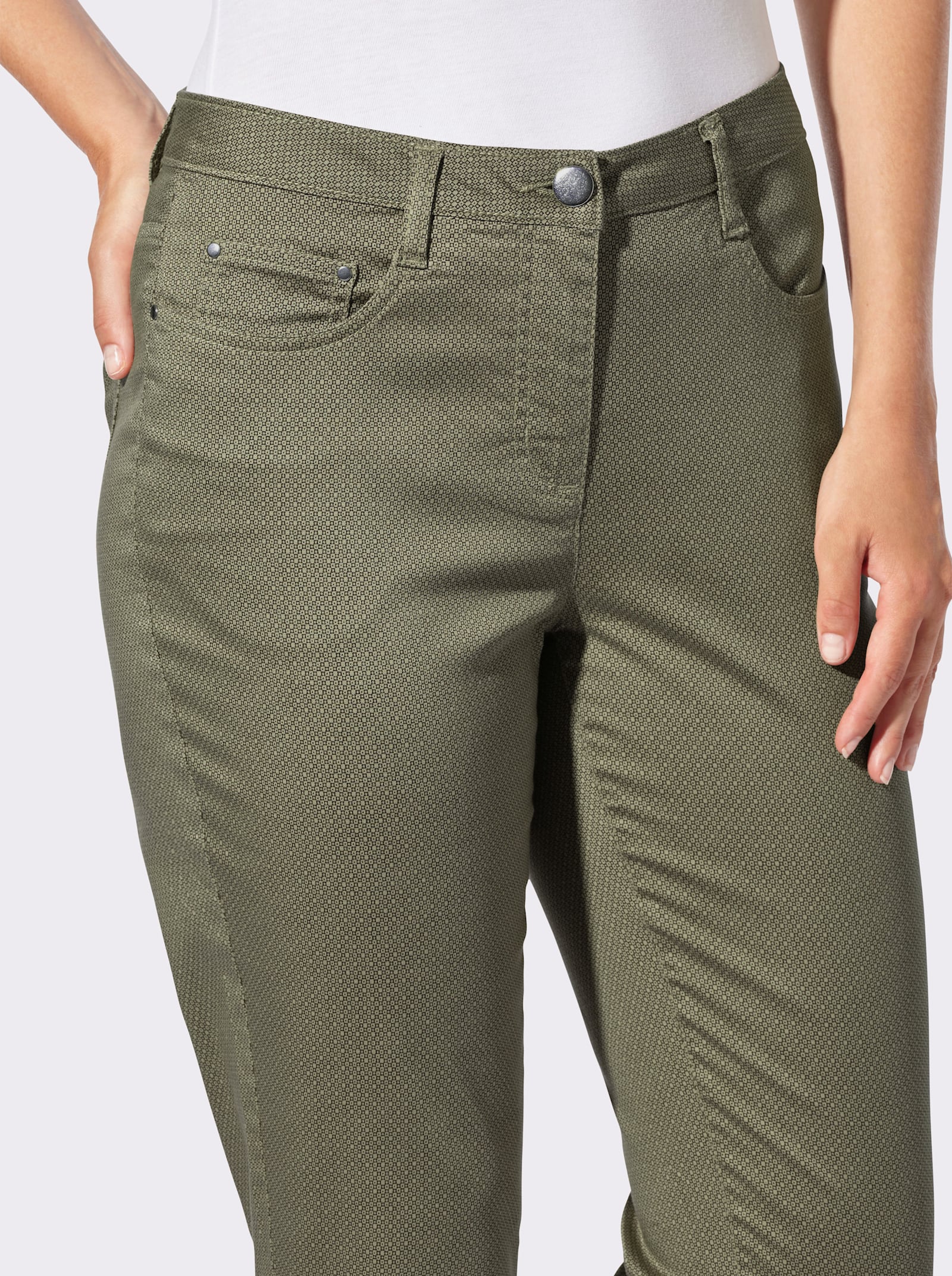 Druckhose in 5-Pocket-Form - khaki-bedruckt