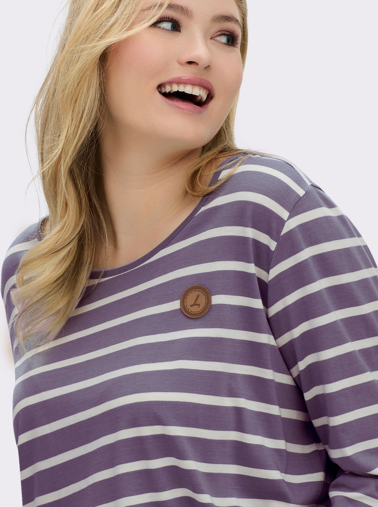 Ringelshirt mit Lederimitat-Patches - feige-ecru-gestreift