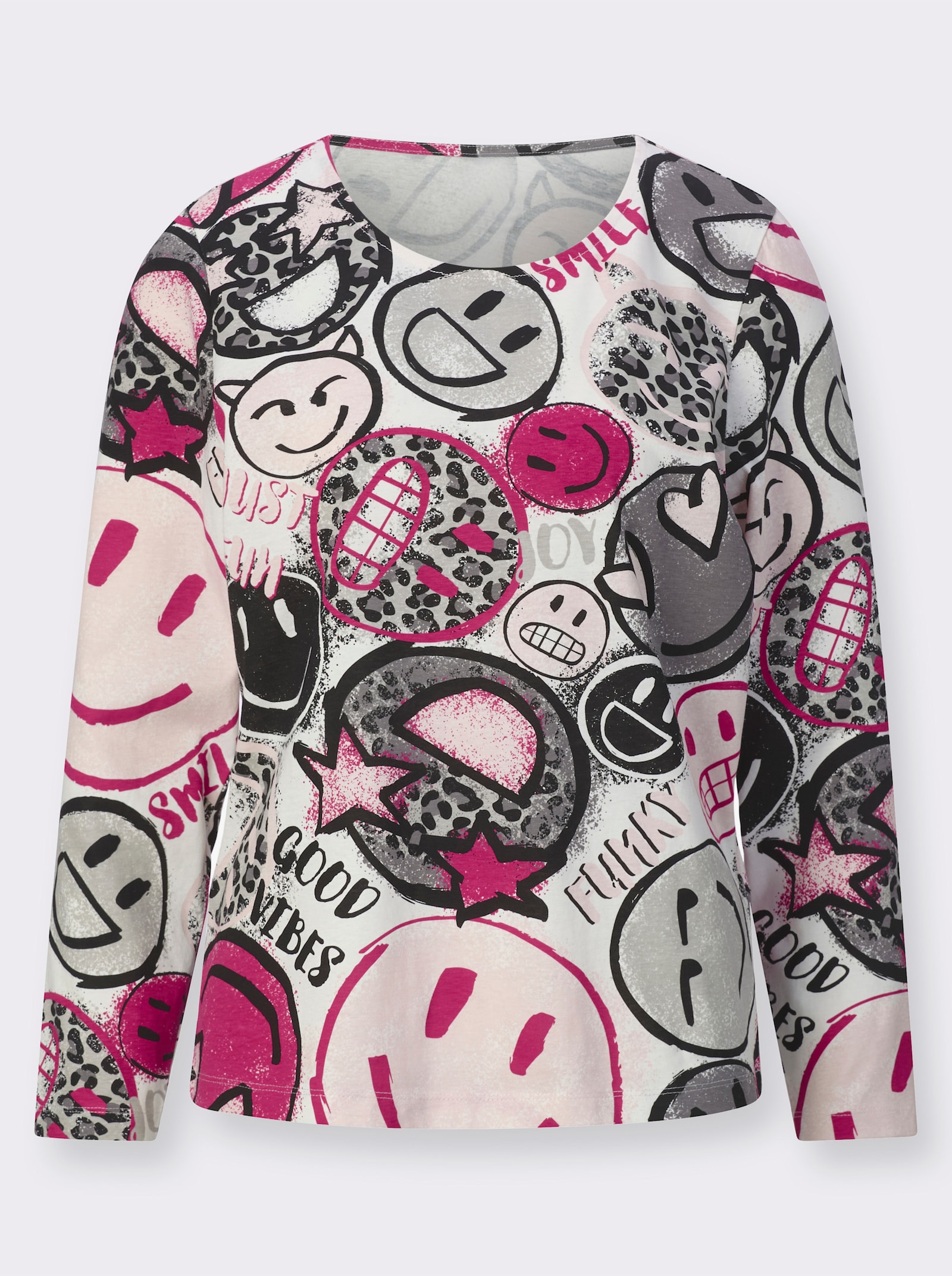 Langarmshirt mit Smiley-Print - ecru-pink-bedruckt