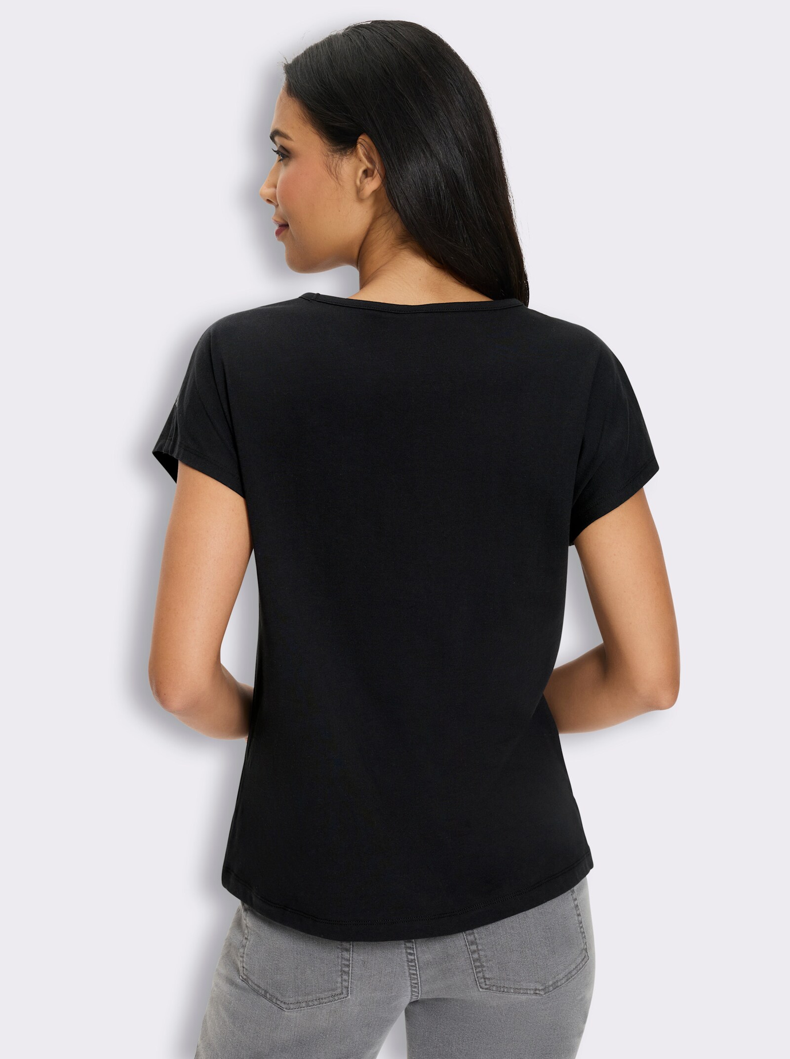 Rundhalsshirt mit Ornament-Muster - schwarz