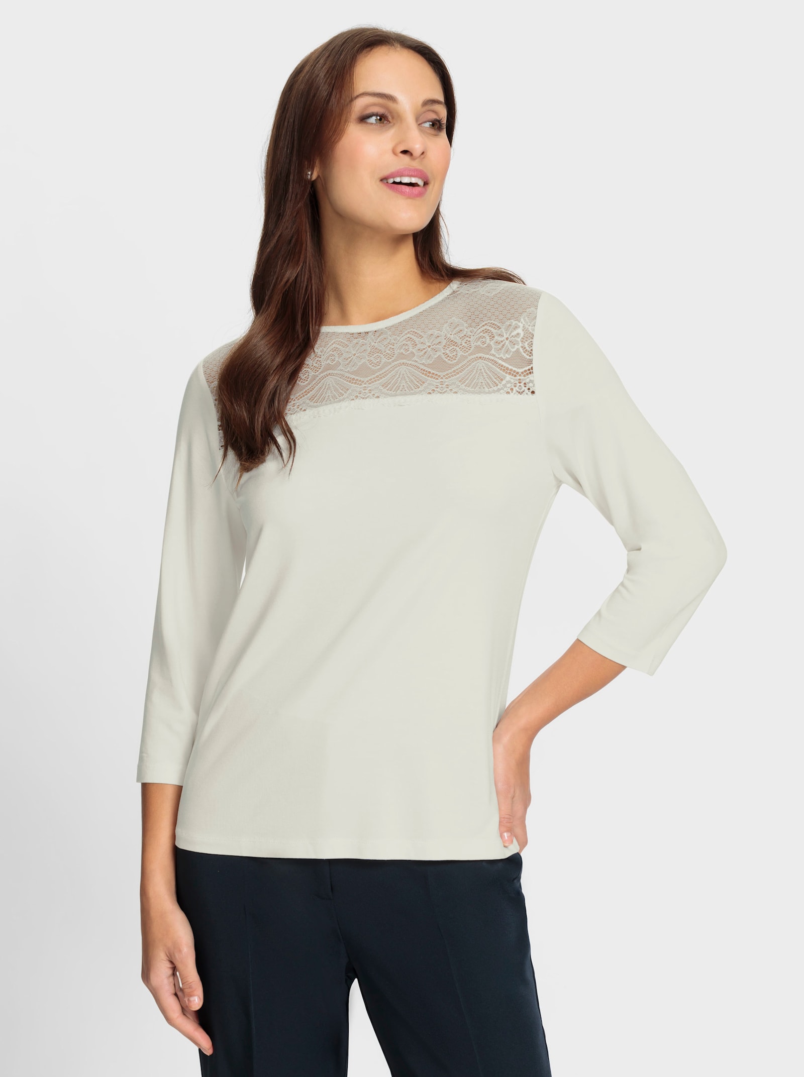 Kanten shirt met 3/4-mouwen - ecru
