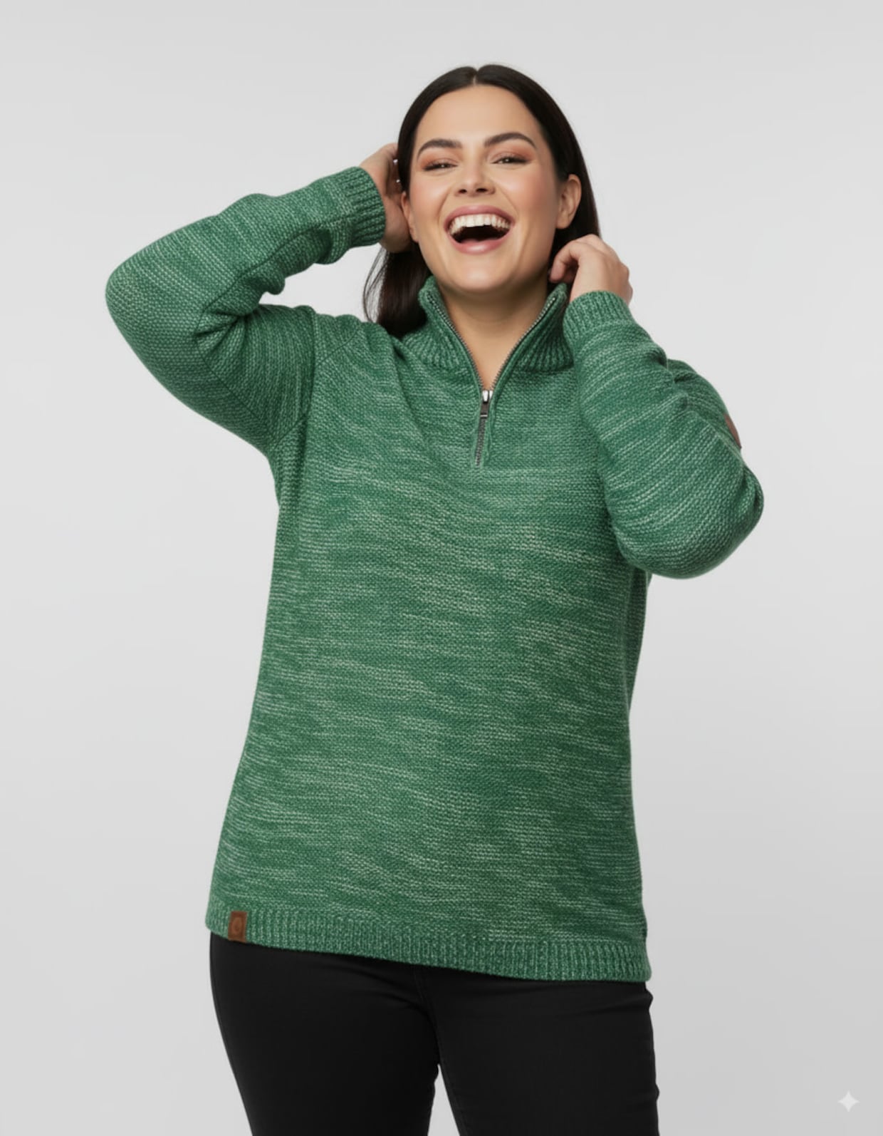 Troyer mit gerippten Abschlüssen - grün-meliert