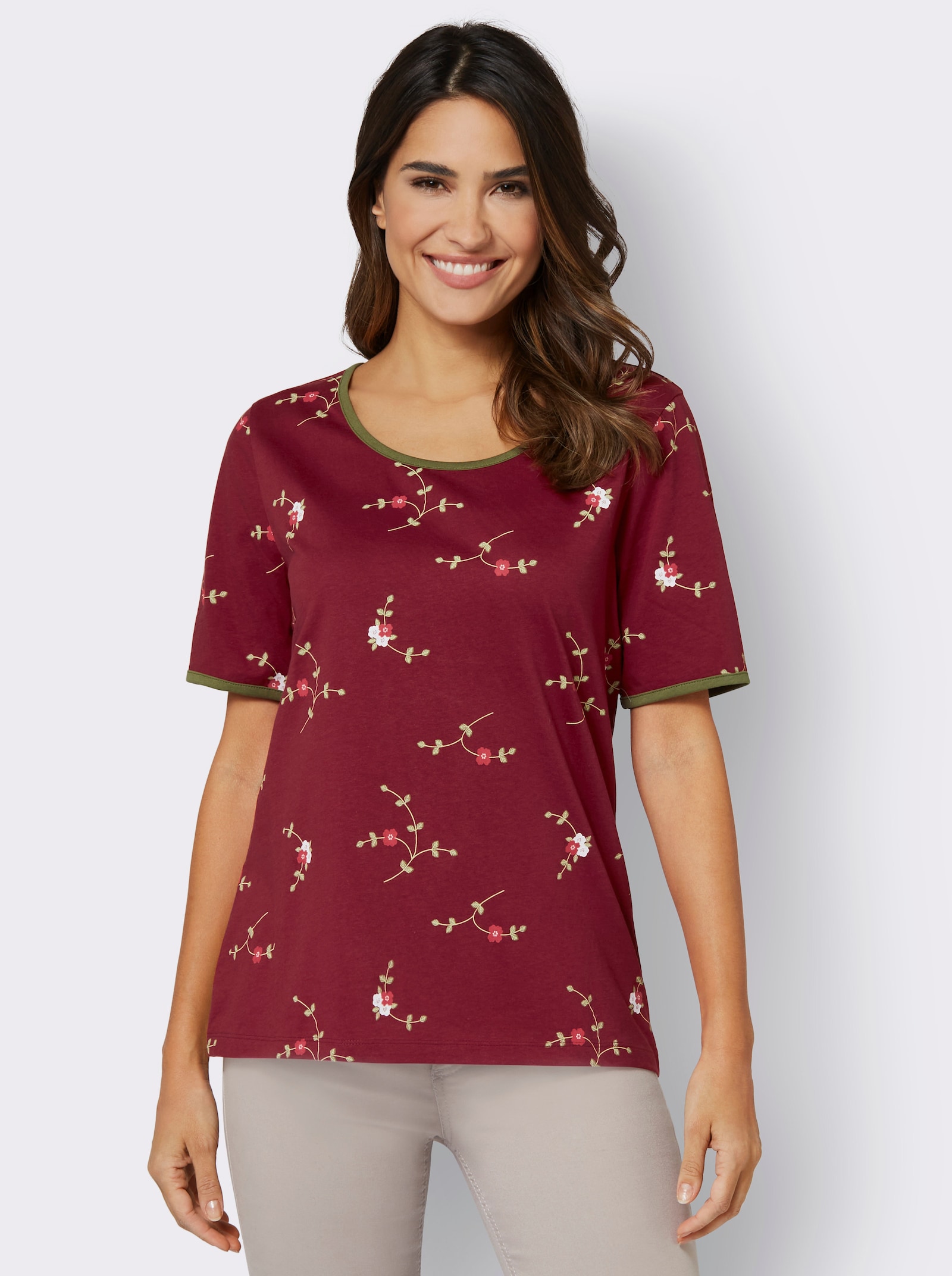 Shirt met korte mouwen en contrastpaspels - donkerrood