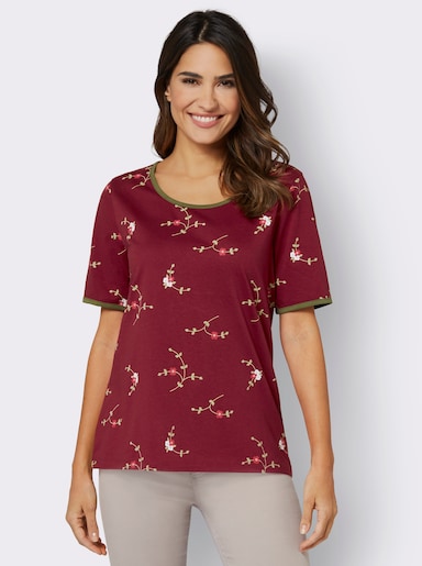 Kurzarmshirt mit Kontrast-Paspeln - dunkelrot