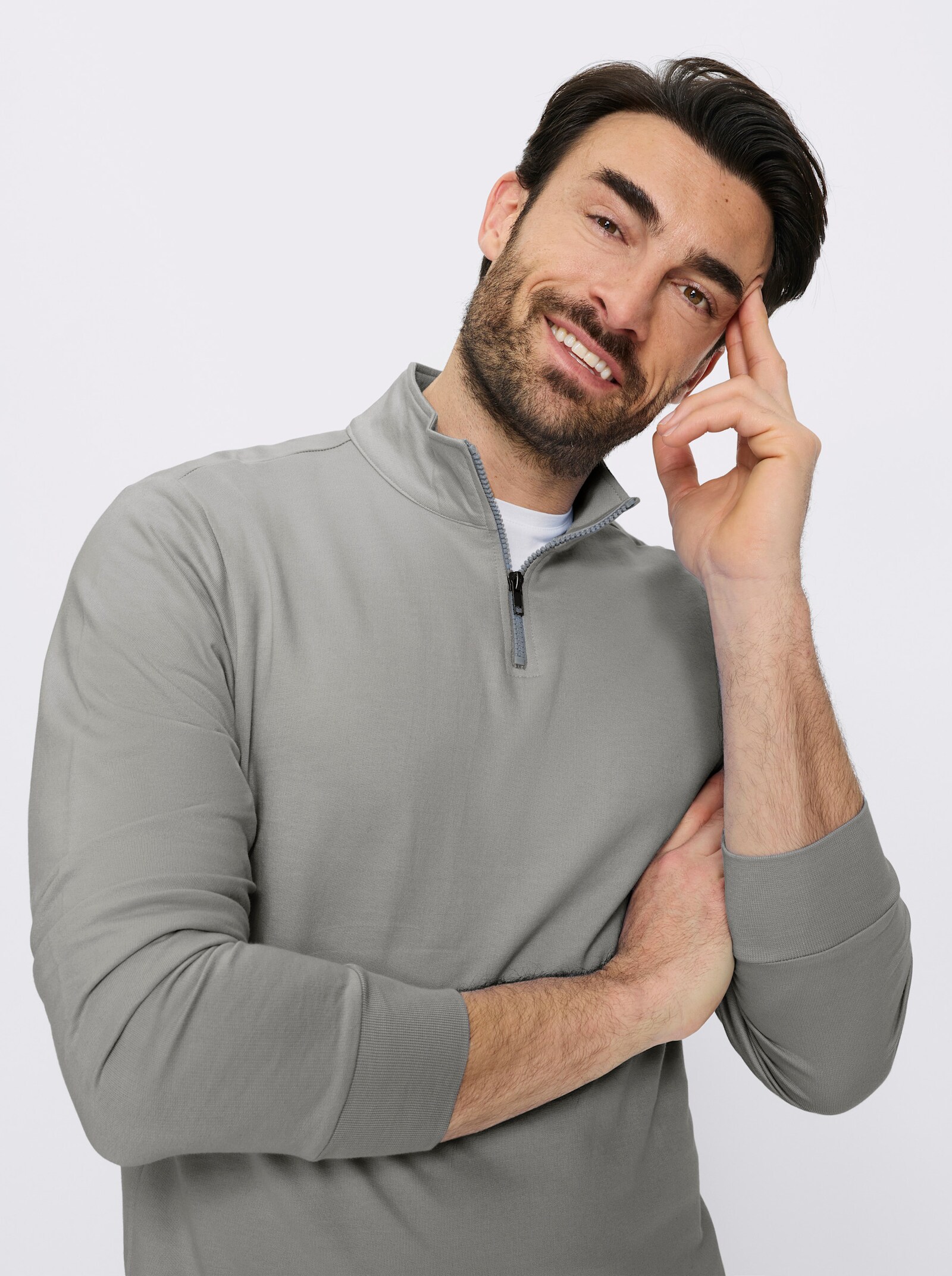 Catamaran Langarmshirt mit Stehkragen - hellgrau-meliert