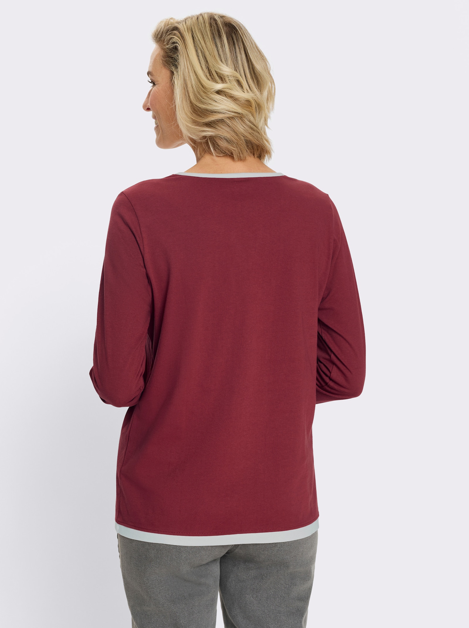 2-in-1-Shirt mit kontrastfarbenen Einsätzen - dunkelrot