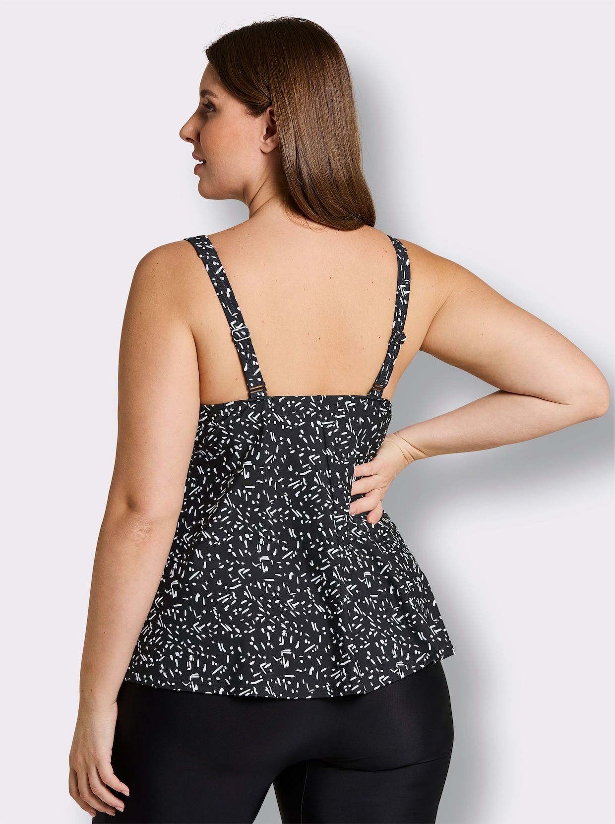 Tankini-Oberteil mit V-Ausschnitt - schwarz-weiß-bedruckt