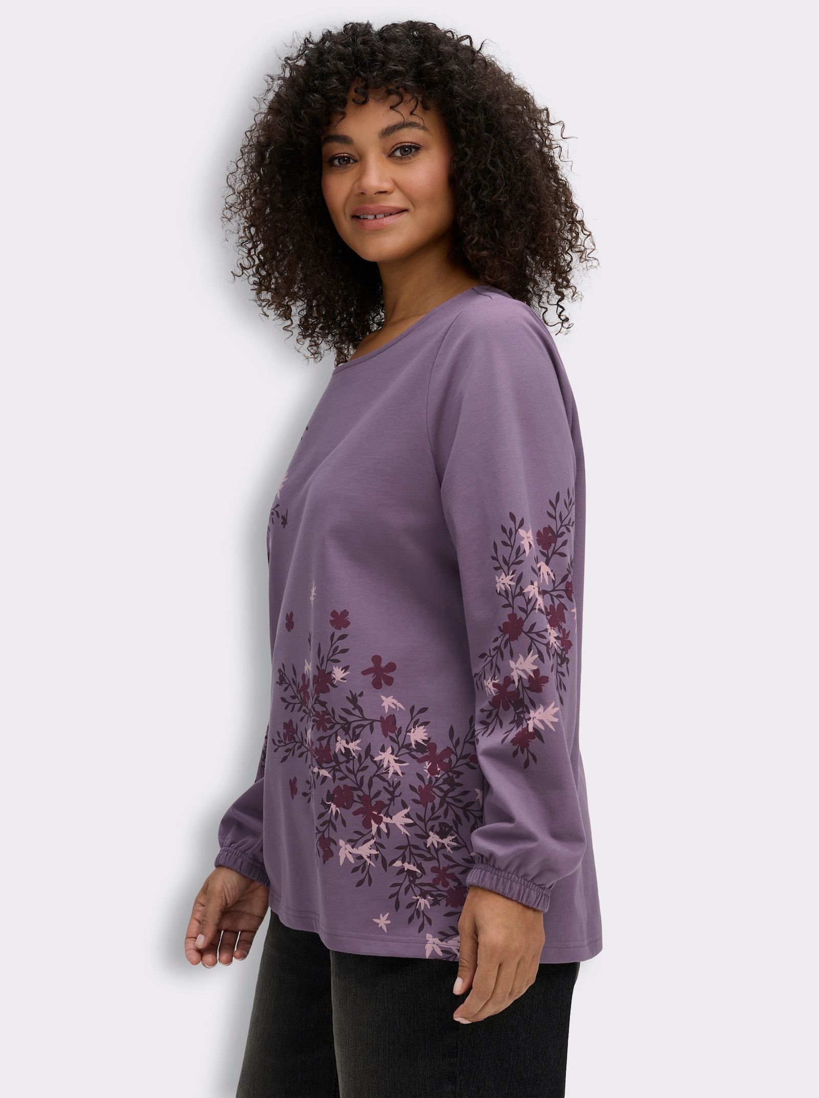 sheego Sweatshirt mit Blumenprints - feige-aubergine-bedruckt