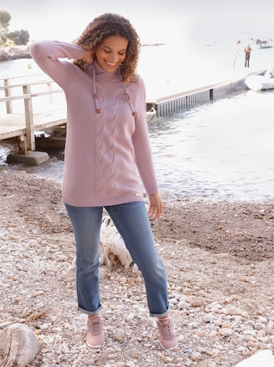  Longpullover mit Zopfmuster - mauve-meliert