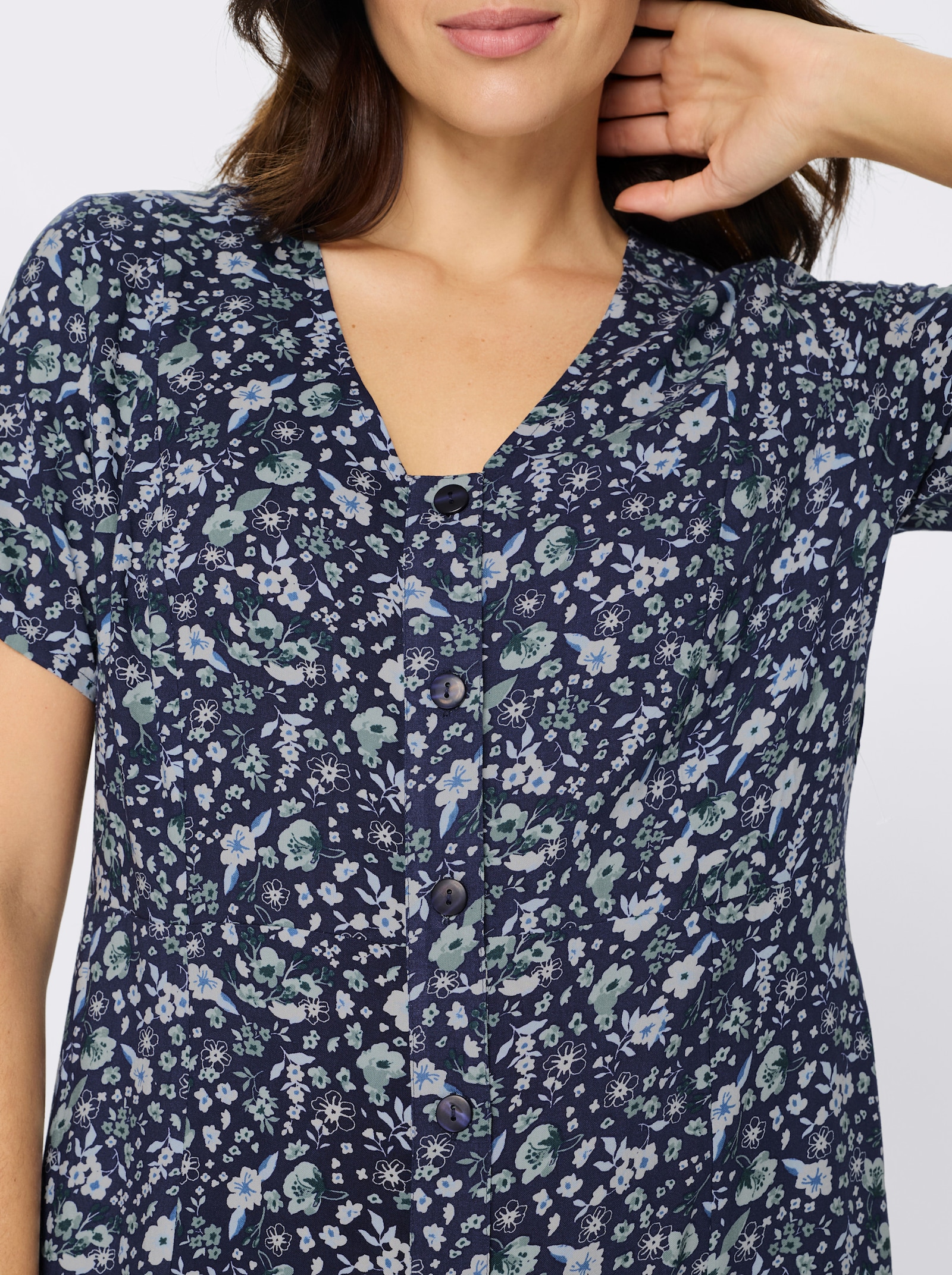 Webkleid aus reiner Viskose - marine-jade-bedruckt