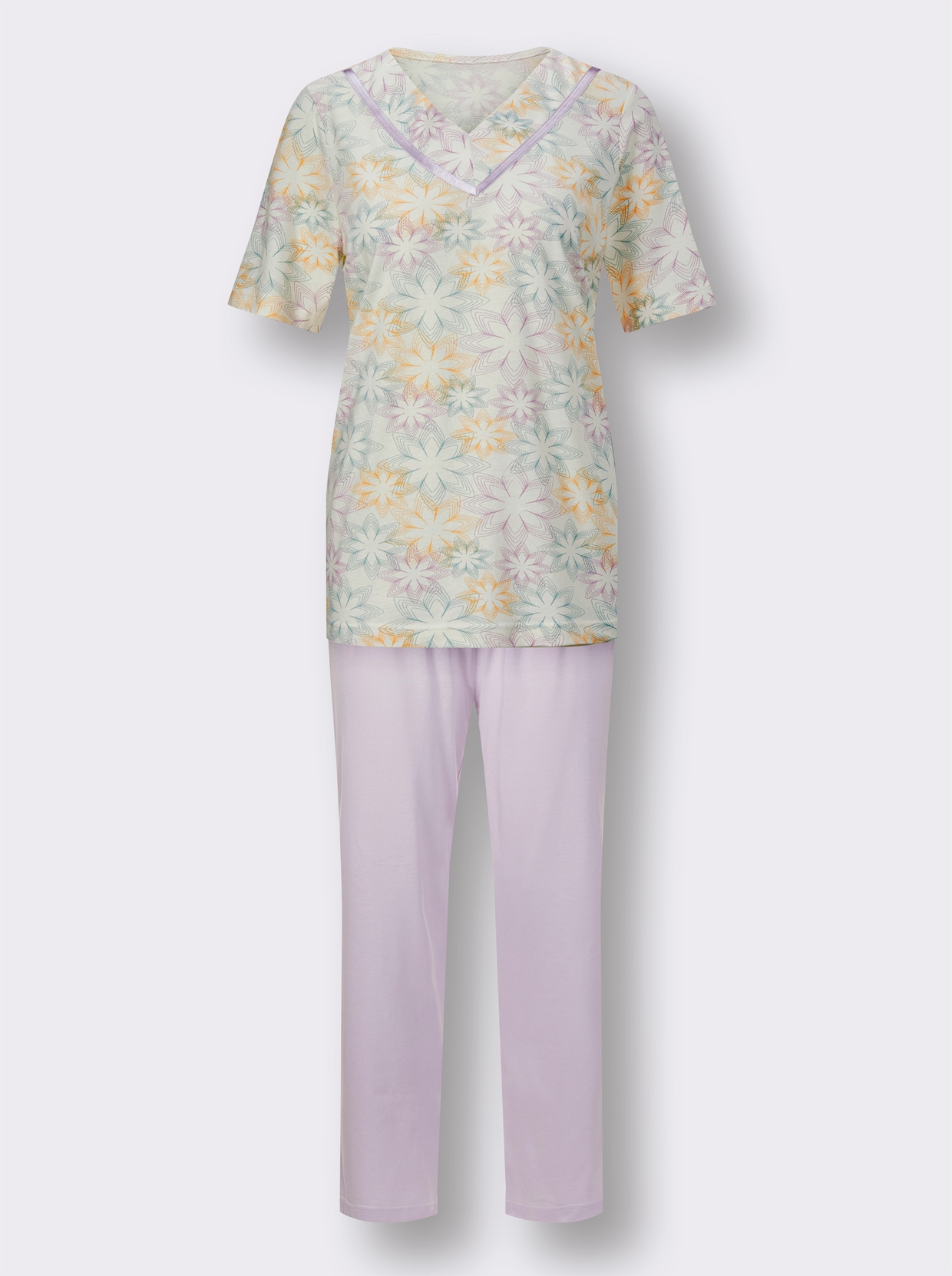 wäschepur Pyjama - champagne/lila bedrukt
