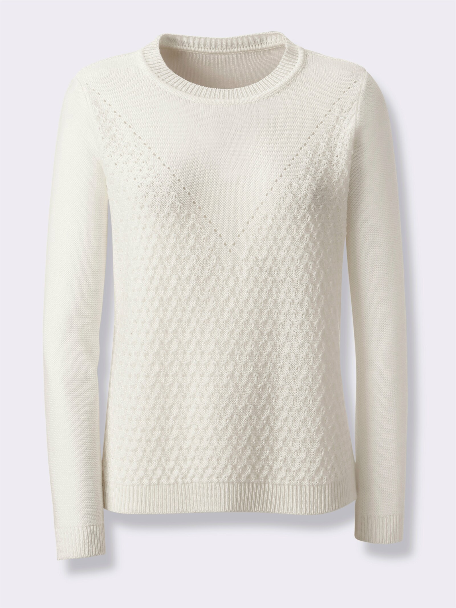 Rundhalspullover mit Strickmuster - ecru