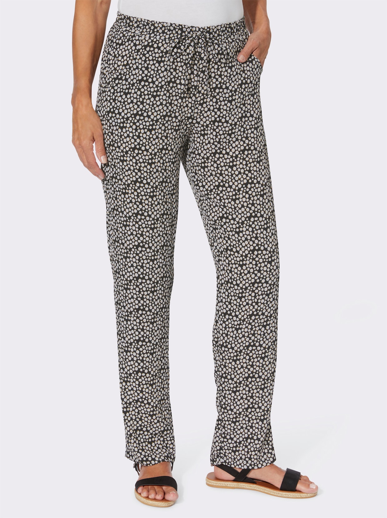 comfortbroek - zwart + zwart/wit bedrukt