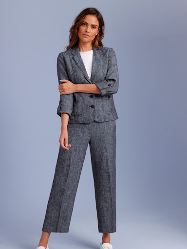 CREATION L PREMIUM Leinenblazer mit Krempelärmeln - marine