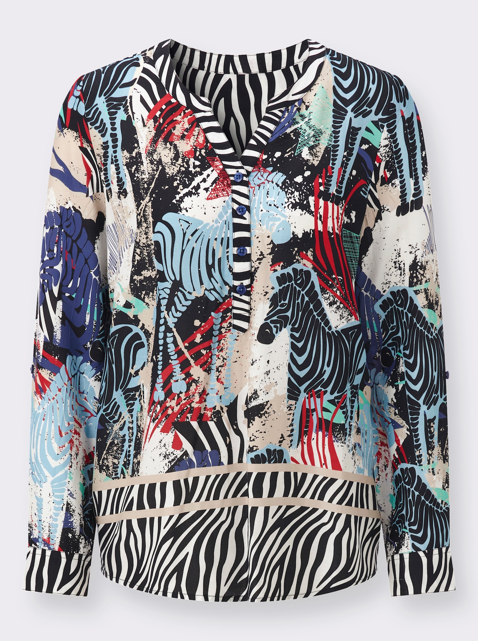 Druckbluse mit Zebra-Druck - schwarz-sand-gemustert